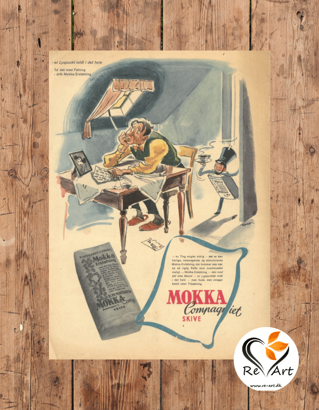 Original illustration: Mokkacompagniet Skirve | Maskotten Mokkamanden henter kaffe | Danmarks største udvalg af original vintage kunst | Re-Art.dk