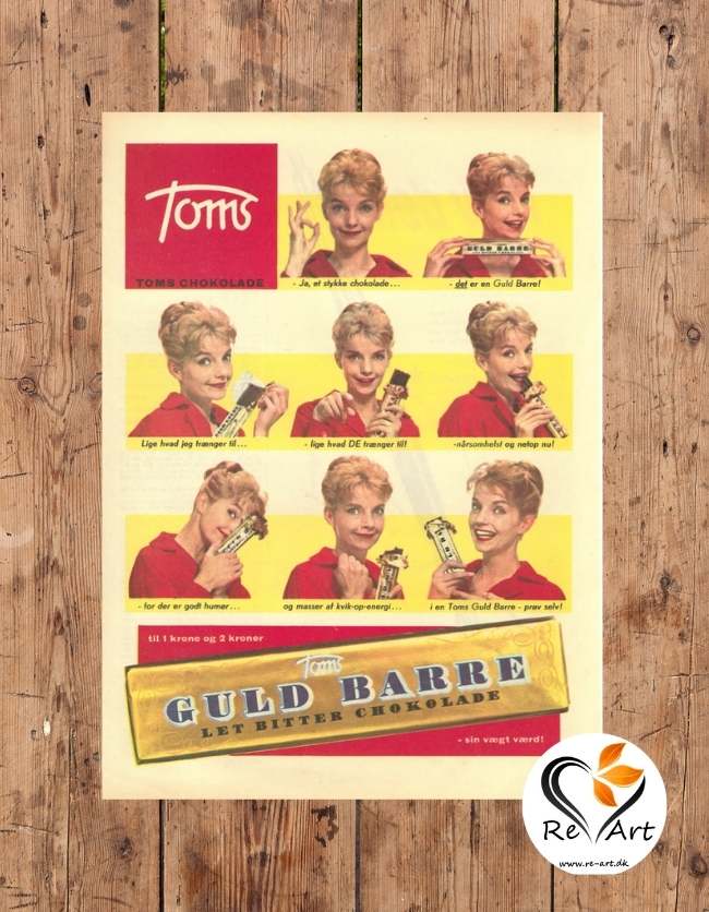 kaos Anstændig emulering Original retro og vintage plakat| Toms Guld Barre reklame |RE-ART.DK