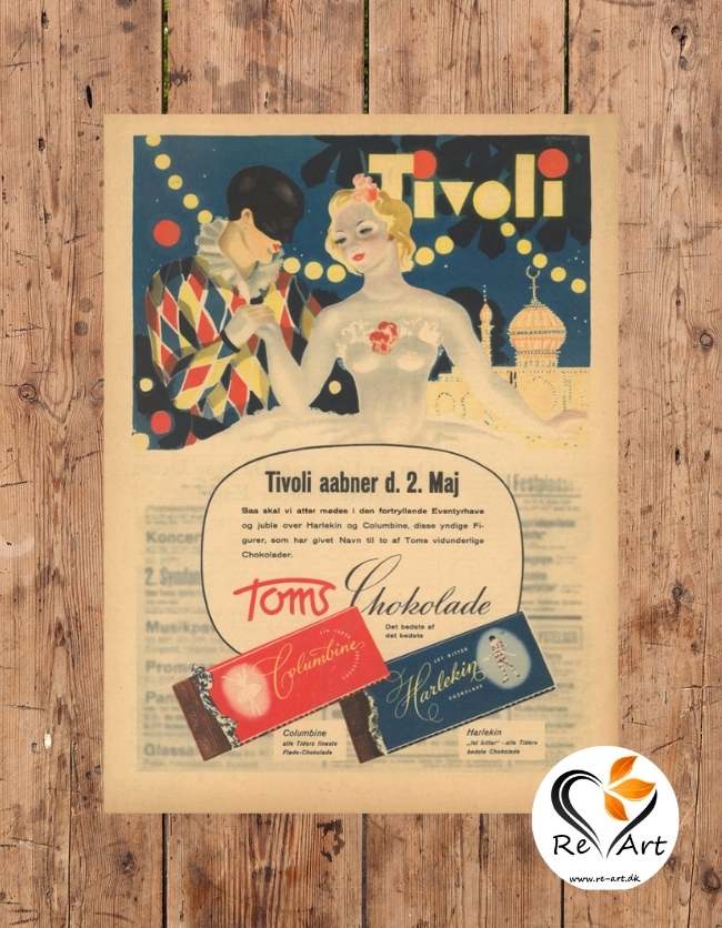 Toms Chokolade Harlekin og Columbine | Tivoli plakat | Originale reklamer og forsider | Re-Art.dk
