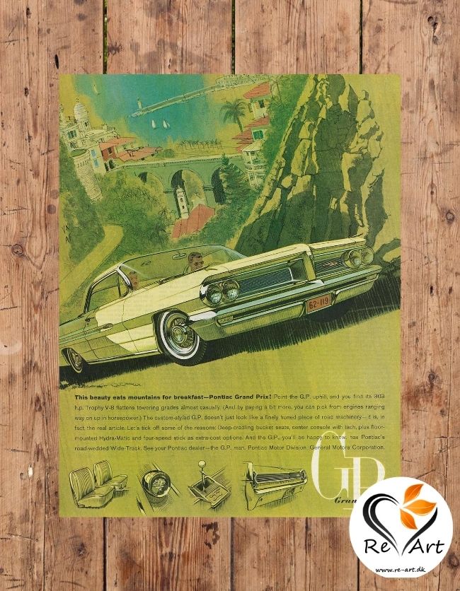 ejendom galdeblæren menu Original retro og vintage plakat| Bil reklame GP Pontiac |RE-ART.DK
