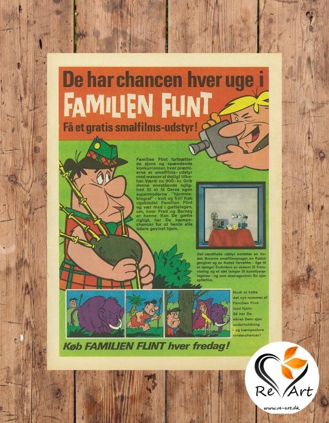 Original reklame med Flinstone | købes hos Re-Art.dk