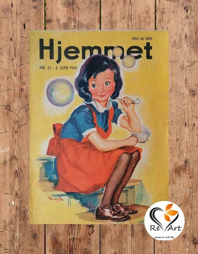 3. juni 1941 Hjemmet | Maggie Baaring. | Sæbebobler | 1941 | Retro og Vintage Plakater | Forside fra ugebladet Hjemmet