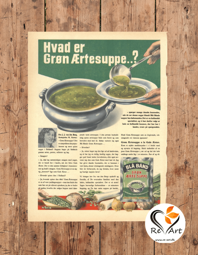Original reklame for grøn ærtesupper. Kan købes hos Re-Art.dk