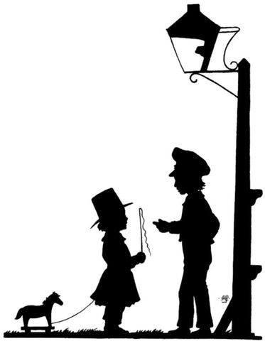 En illustration af alfred Schmidt i sort og hvid. Plakaten viser to drenge og en lygtepæl