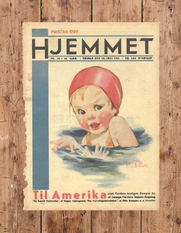 Original forside fra Hjemmet 1931. Babysvømning fra 30. Juni 1931