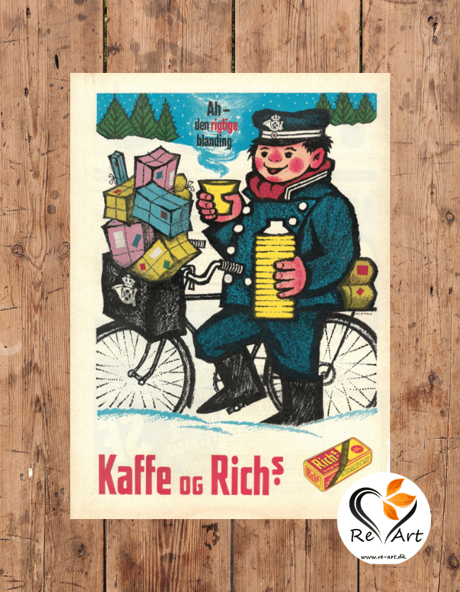 Motivering Til Ni konto Kaffe og Richs Postbud - Plakat | Retro Reklameplakat | Re-Art.dk