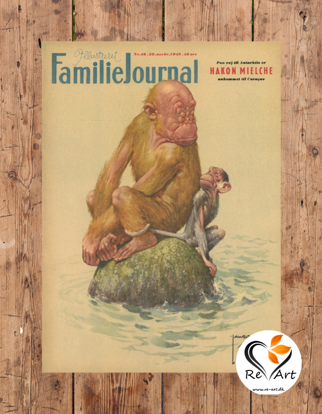 Original forside tegnet af Lawson Wood, hvor en abe forestiller at være den lille havfrue