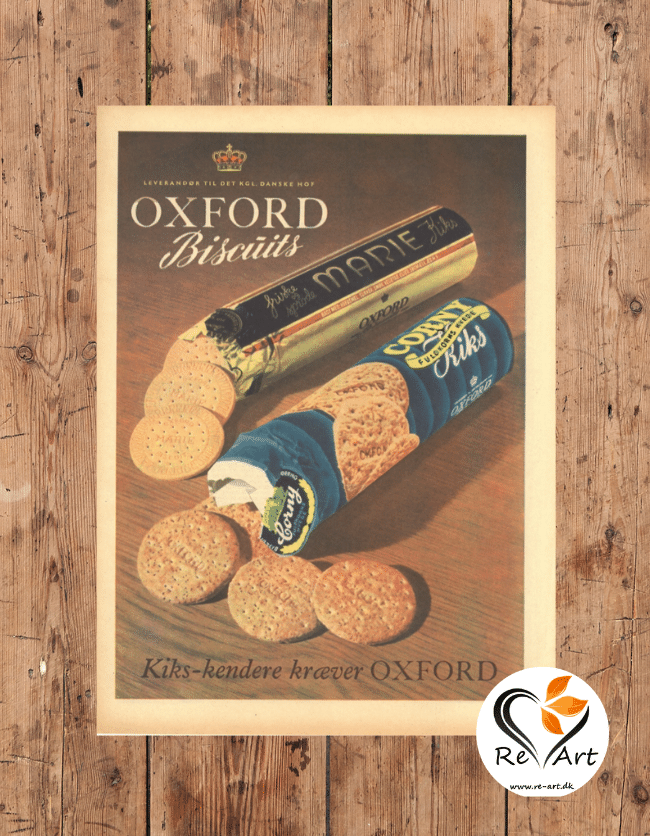 Original reklame fra gammelt ugeblad for Oxford kiks. Reklamen kan købes hos plakatforretningen Re-Art.dk