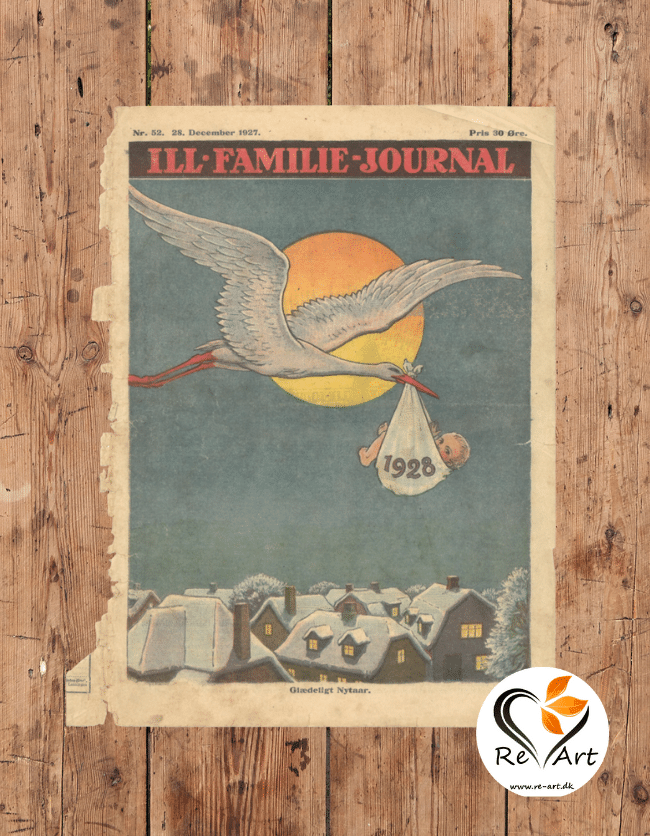 fordampning Vågn op Kammer Storken med baby - Illustration | Familie Journal | Retro Plakater