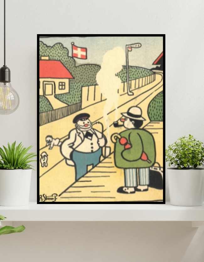 Plakat som er malet af storm p..Vintage Plakaten viser to mænd og hedder klodshans