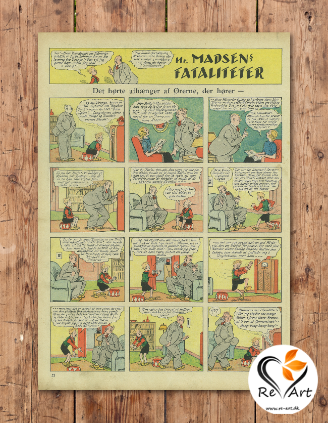Tegneserie "Hr. Madsens Fataliteter" - Original Vintage Plakat - re-art