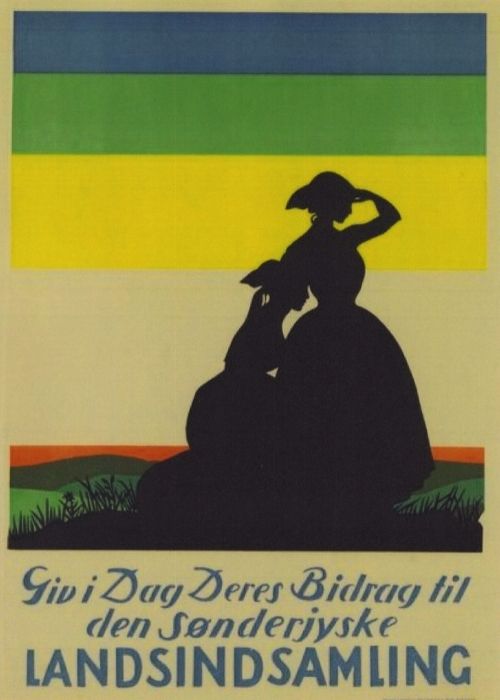 Dette er en plakat som er grøn, blå og gul med to kjoler i sort. Plakaten er er af Valdemar Andersen